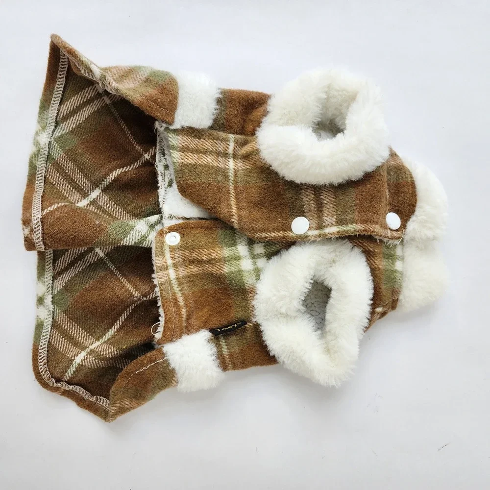 Yikeyo Pet Clothing‎ Set XS Burgundy Hoodie and Plaid Faux Fur Trim Dress Vest
